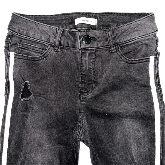 Boutique Ripped Fray Bottom Black & White side stripes Skinnies - Picture 6 of 14